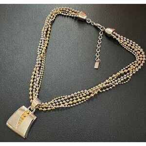 Vtg TANNER Two tone Gold Silver Tone Bead Multi 5 Strand Pendant Necklace
